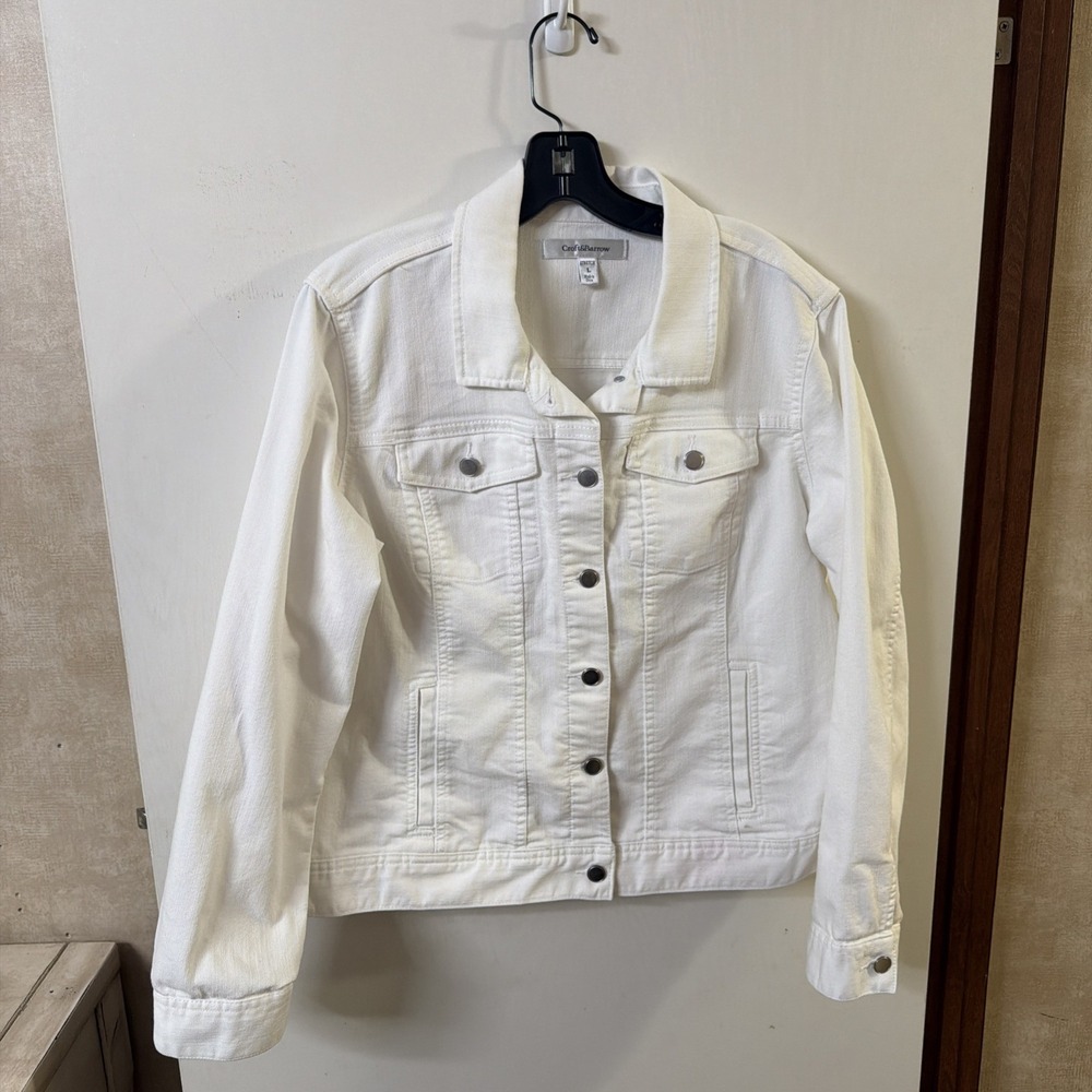 Croft & Barrow Women's White Stretch Denim Jacket Button Front Size Large